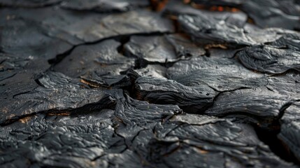 Poster - A close up of a black rock with cracks and holes