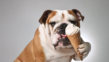 Bulldog Enjoying Ice Cream