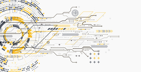 Poster - Scientific and technological concept with the use of technical elements formed in the shape of a circle. Vector illustration.