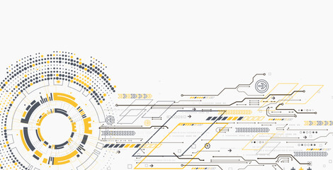 Scientific and technological concept with the use of technical elements formed in the shape of a circle. Vector illustration.