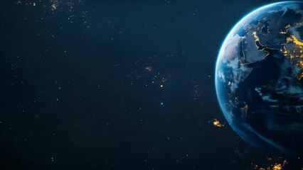 Poster - High-resolution image of Earth from space with visible city lights on the night side. Stunning view of our planet and the vastness of the universe concept. Ideal for global connectivity and space expl
