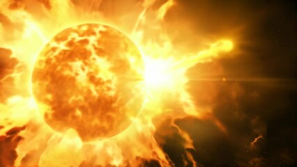 Poster - Stunning image of intense solar activity with bright flares and swirling magnetic fields. Dynamic representation of solar phenomena and astrophysical processes concept. Ideal for space science and edu
