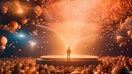 Poster - Man Standing on Stage With Glowing Lights Generative AI