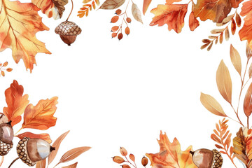 Autumn-themed frame with colorful leaves and acorns, perfect for seasonal celebrations and fall invitations with ample space for text.