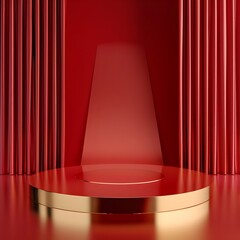 Bright Prospects: Sleek Golden Podium Against a Radiant Crimson Backdrop