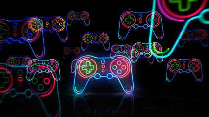 Sticker - Gaming game pad neon light 3d illustration