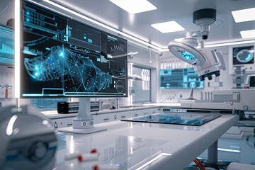 Leinwandbilder - Cutting-edge medical lab with high-tech features like patient data analysis, AI diagnostics, and top-of-the-line equipment. Generative AI
