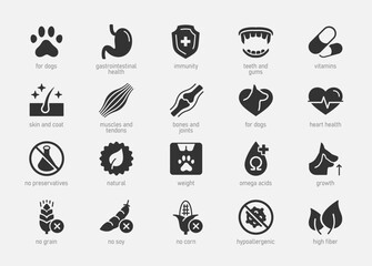 Dog Food Properties Vector Icon Set in Glyph Style