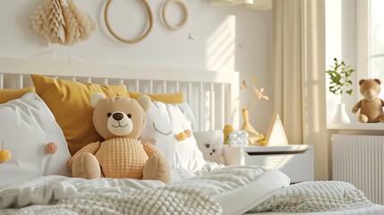 Wall Mural - modern kids room with doll and pillows on bed