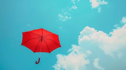 Wall Mural - red umbrella under the cloud on sky blue background