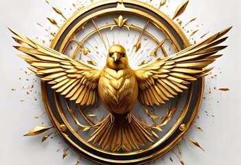 spherical logo with golden background, open wings background