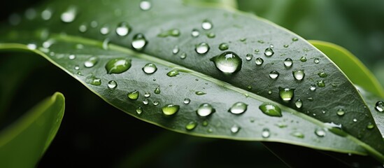 Aufkleber - Water Droplets on a leaf. Creative banner. Copyspace image