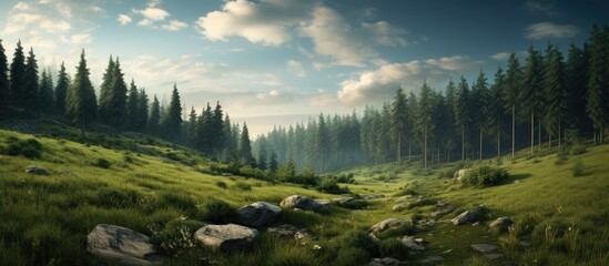 Poster - Country Side ever green forest. Creative banner. Copyspace image