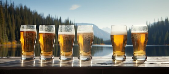 Poster - Glass of beer with nature background. Creative banner. Copyspace image