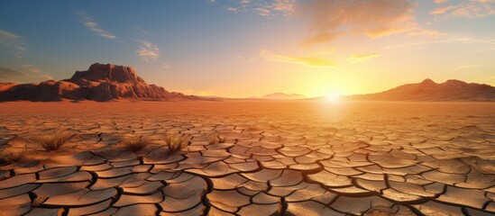 Poster - World problem with global warming dry cracked earth The desert It s hot the global shortage of water on the planet. Creative banner. Copyspace image