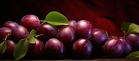 Poster - Few Ripe plum heap over background. Creative banner. Copyspace image