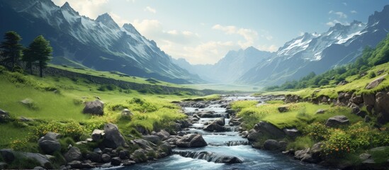 Aufkleber - The spring is running through the mountains. Creative banner. Copyspace image