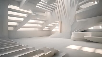 Poster - modern white interior with stairs generative ai
