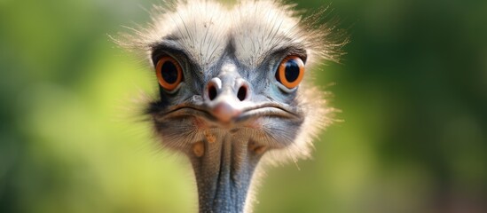 Sticker - Ostrich in a zoo looks around. Creative banner. Copyspace image