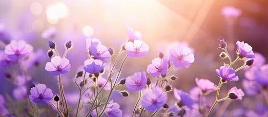 Aufkleber - Purple flowers in bloom in the morning. Creative banner. Copyspace image