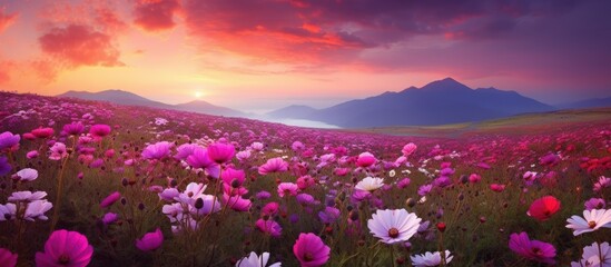 Poster - Purple pink red beautiful flowers. Creative banner. Copyspace image