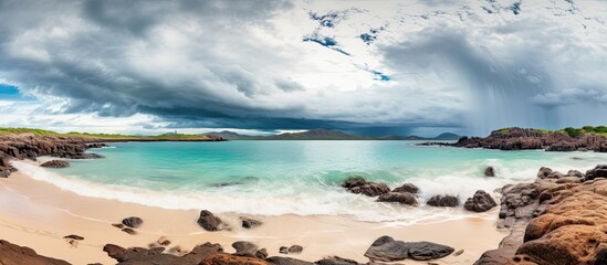 Leinwandbilder - Turquoise lagoons Rocky shore Storm Secluded beach. Creative banner. Copyspace image