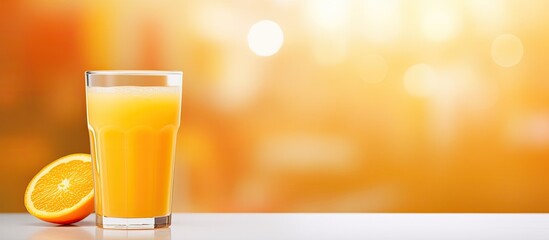 Poster - Glass of orange juice with blurred background. Creative banner. Copyspace image