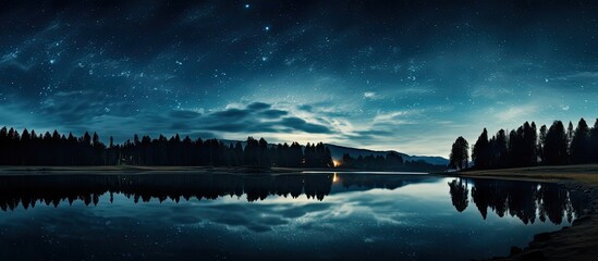 Poster - And light evening sky on Pine Reservoir. Creative banner. Copyspace image