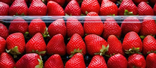 Aufkleber - Strawberry in package at the market. Creative banner. Copyspace image
