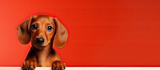 Poster - Red haired dachshund puppy. Creative banner. Copyspace image