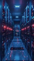 Poster - Futuristic Microgrid Powered Data Center with Glowing Servers and Racks
