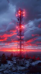 Poster - Telecommunications Tower Powered by Microgrid Amid Dramatic Sunset Landscape