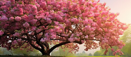 Poster - Crab apple tree blooming in spring. Creative banner. Copyspace image