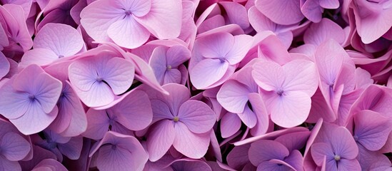 Poster - Close up of light purple pink hydrangea petals Beautiful background. Creative banner. Copyspace image