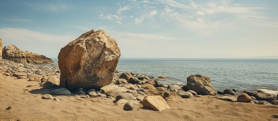 Poster - beach boulder of the coast. Creative banner. Copyspace image