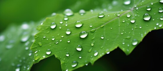 Aufkleber - Water drops on fresh leaf. Creative banner. Copyspace image