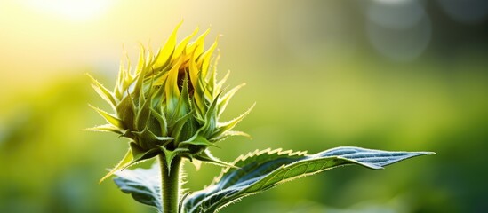 Aufkleber - sunflower bud closeup sunflower natural background. Creative banner. Copyspace image