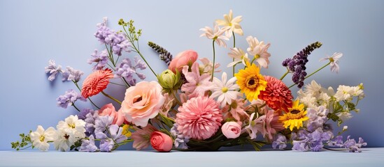 Aufkleber - wild and beautiful flower bouquet on light background. Creative banner. Copyspace image