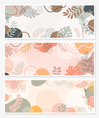 Sticker - Design banner Spring background with beautiful.. Colorful background with tropical plants.