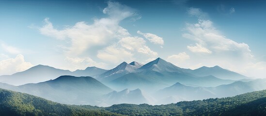 Poster - mountain scenery and sky background. Creative banner. Copyspace image