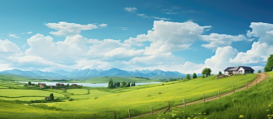 Poster - rural landscape in summer. Creative banner. Copyspace image