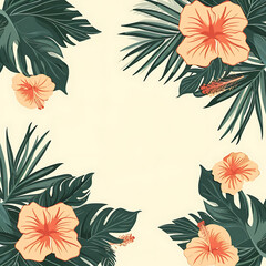 Wall Mural - Template for Pacific Islander Heritage Month featuring stylized tropical leaves and hibiscus flowers, with ample copy space for text.
