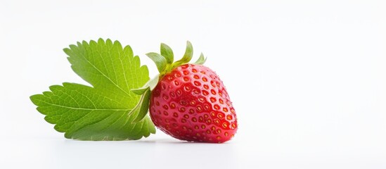 Poster - Fresh juicy strawberries with leaves Strawberry. Creative banner. Copyspace image