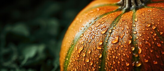 Poster - Close up rough green and orange skin of pumskin. Creative banner. Copyspace image