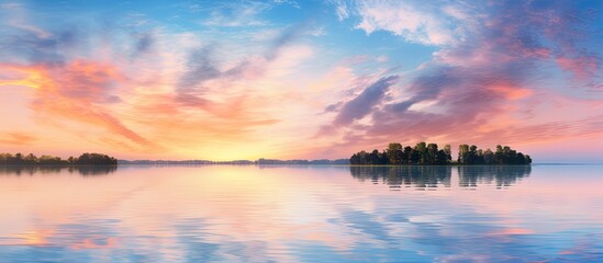 Poster - Sunrise on the lake Sunset on the lake. Creative banner. Copyspace image