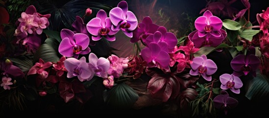 Poster - Floral background of tropical orchids. Creative banner. Copyspace image