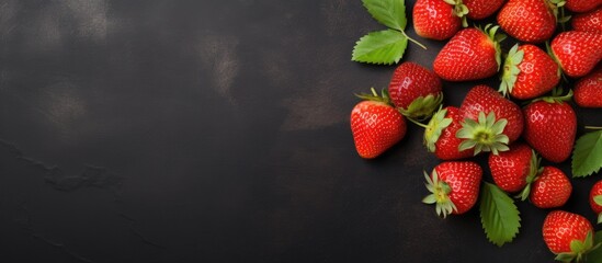 Poster - ripe organic strawberries on slate background closeup. Creative banner. Copyspace image