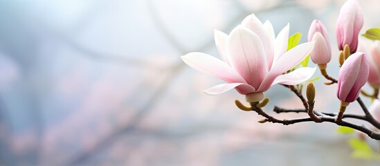 Poster - closeup magnolia flower natural floral spring or summer background with soft focus and blur. Creative banner. Copyspace image