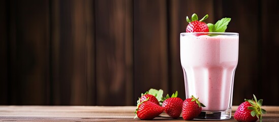 Poster - strawberry yogurt smoothie. Creative banner. Copyspace image