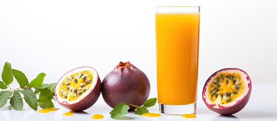 Poster - passion fruit juice isolated on white background. Creative banner. Copyspace image